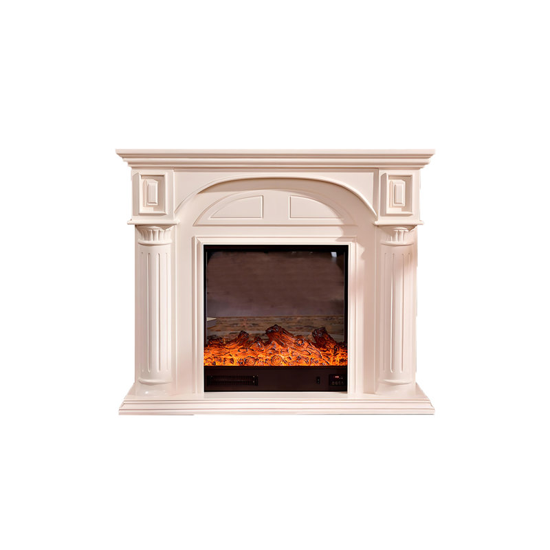 47.24"White Retro Solid Wood Electric Fireplace, White