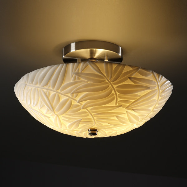 Plafonnier semi-encastré 2 lumières Porcelina Ring, Feuilles de bambou, Nickel