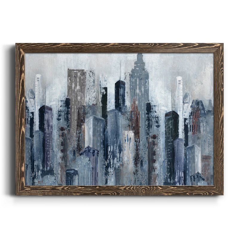 City Mood - Peinture sur toile encadrée, H 31,5 po x l 23,5 po x P 1,5 po, Toile encadrée noyer