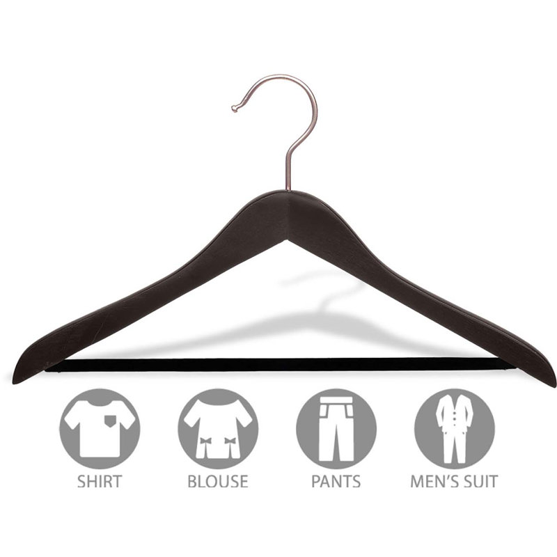 Support en bois pour costume avec barre à pantalon anti-dérapante, Espresso, 12