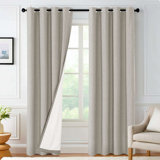 100% Blackout Curtains for Bedroom Thermal Insulated Linen Textured Curtains Heat and Full Light Blocking Drapes Living Room Curtains 2 Panel Sets
