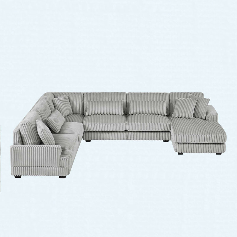 Canapé modulaire surdimensionné en U de 129 po en velours côtelé doux avec méridienne, Gris