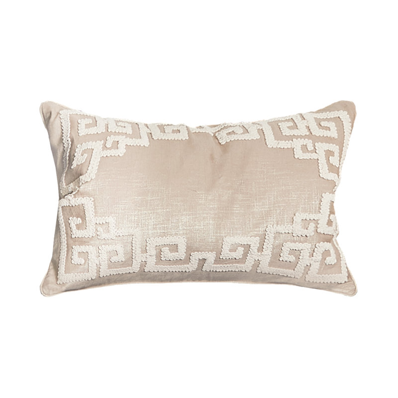 Gaia Natural Tan Cotton Embroidered Throw Pillow