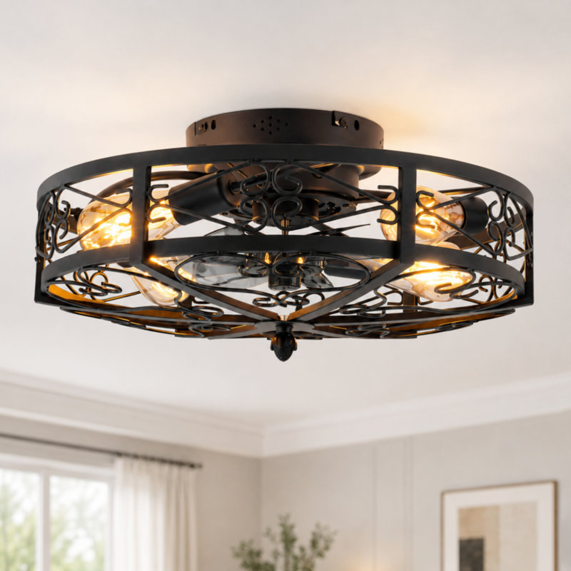 Ventilateur de plafond 20 po à cage réversible 20 po avec éclairage et télécommande, Black