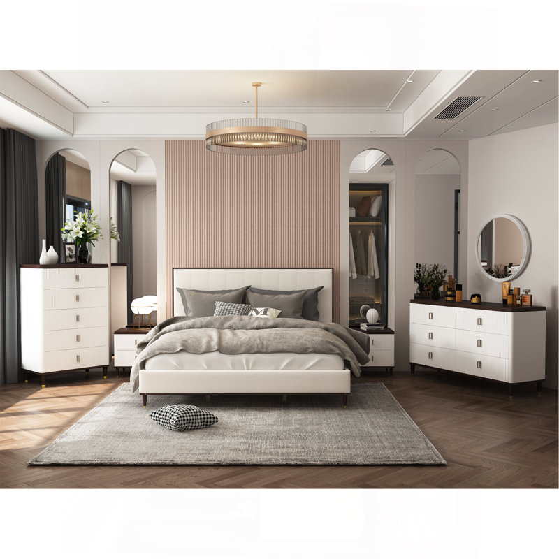 Ensemble de chambre à coucher 5 pièces Carena (très grand lit, commode, commode, miroir, table de chevet)