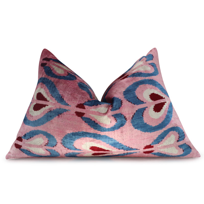 Velvet Pillow Cover & Insert, Pink/Blue/Red Geometric 1, 16"H x 24"W, Rectangular