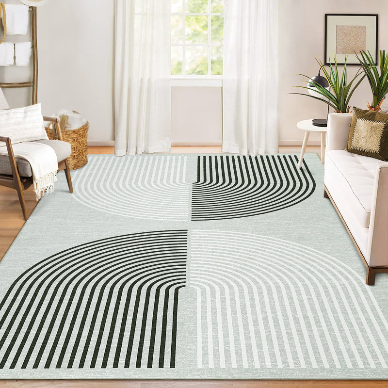 Tapis moderne lavable à la machine avec envers en caoutchouc antidérapant à motif géométrique pour le salon, la chambre à coucher, le bureau et la salle à manger