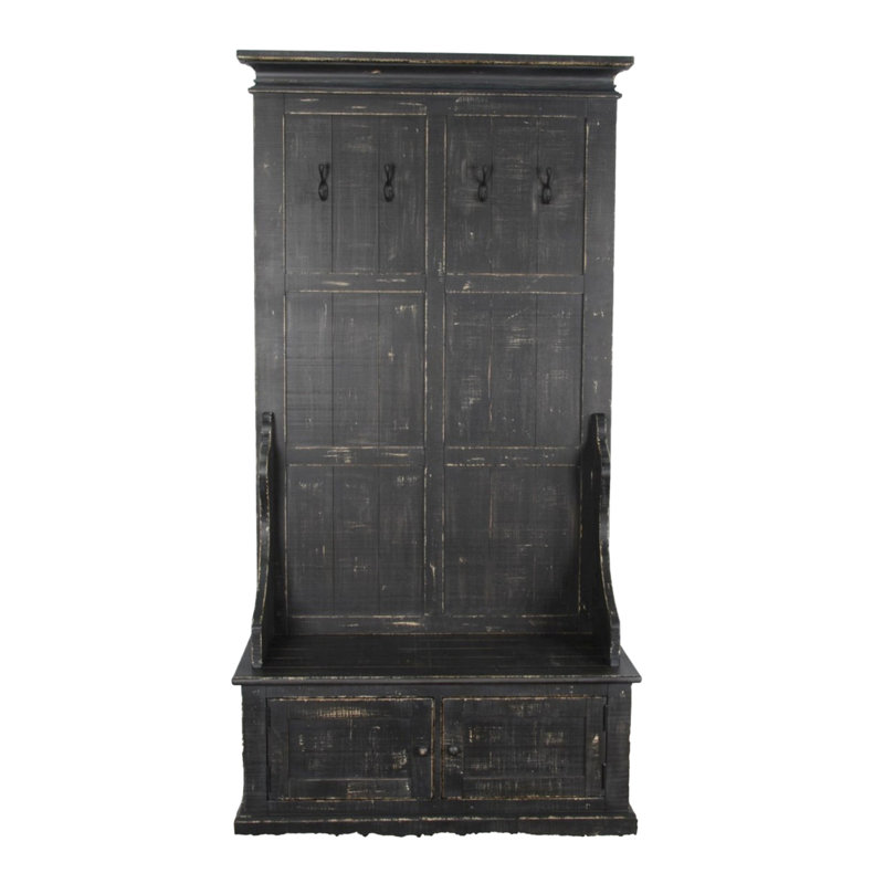 Mary Accent Hall Tree Coat Rack With Bench, 4 Hooks, Farmhouse, Black