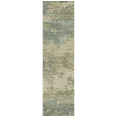 Machine Washable Indoor/Outdoor Xhevrie Seafoam Rug