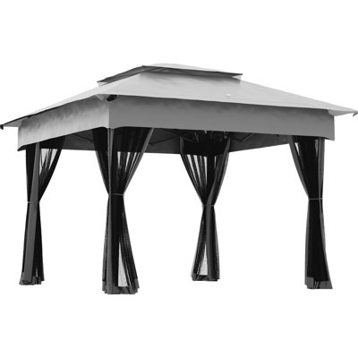 11' X Pop Up Canopy. Outdoor Patio Gazebo Shelter With Removable Zipper Screening. Instant Tent For Garden, Backyard Place. Gray. 114 Sq Ft Shade, Carry Pouch Canopy Up. Netting Supplied, Event Tent.