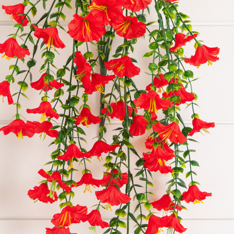 30 po Plante suspendue artificielle résistante aux rayons UV du matin (intérieur / extérieur) - ensemble de 6, Rouge