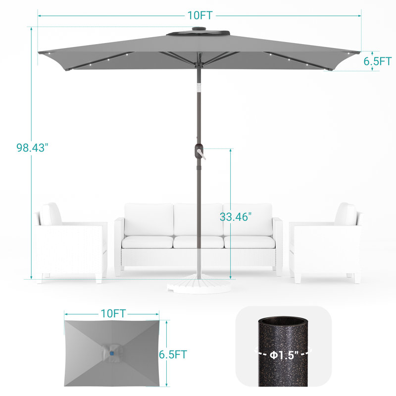 Parasol de marché rectangulaire lumineux 10 pi x 6,5 pi Buono, Gris