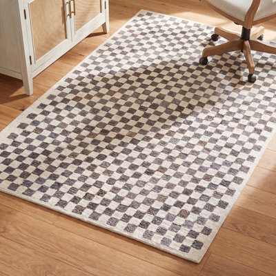 Laine touffetée à la main à motif géométrique Marino / P.E.T. recyclée Tapis gris / beige