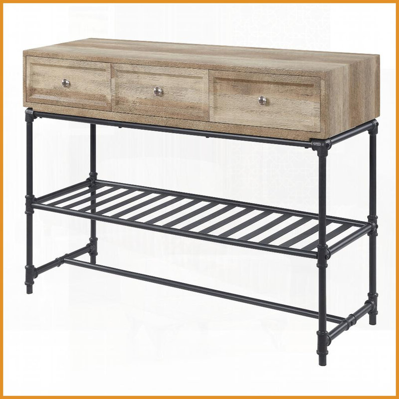 Chêne rustique industriel Table basse Sandy avec rangement, pieds en métal durables pour le salon