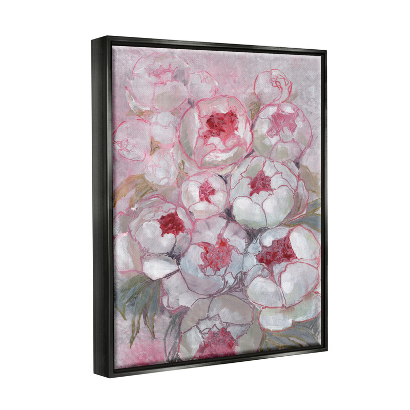 «Blue Outline Peony Blooms Abstract Floater Canvas» par Blursbyai, Cadre flottant noir de jais, H 21 po x l 17 po x P 1,7 po