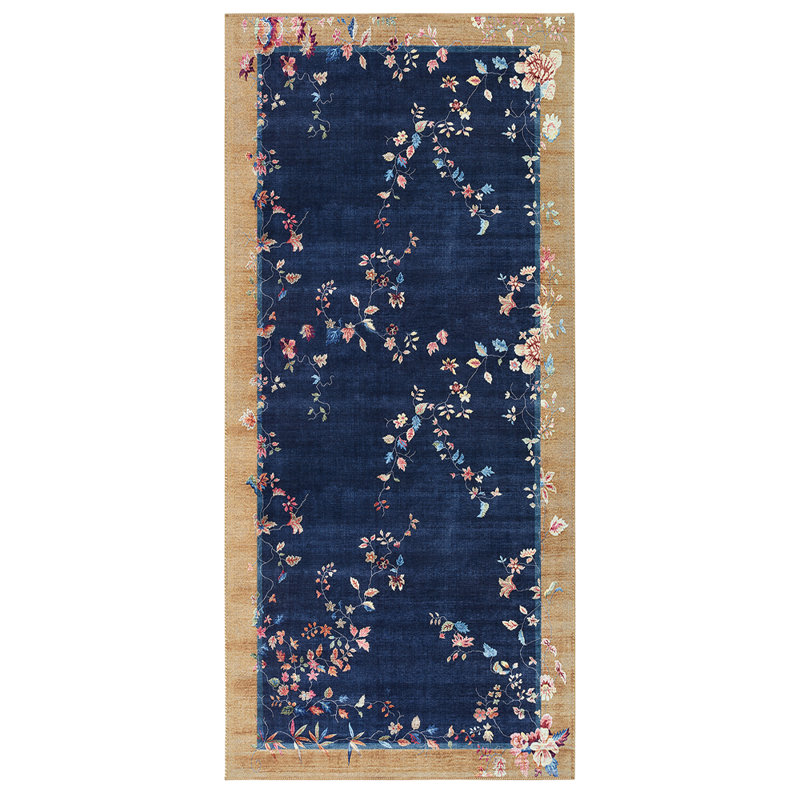 Machine Woven Blue/Gold/Beige Rug, Runner 80 x 200cm