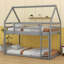 Twin Over Twin Bunk Bed With House-Shaped Frame And Ladder-1967164687