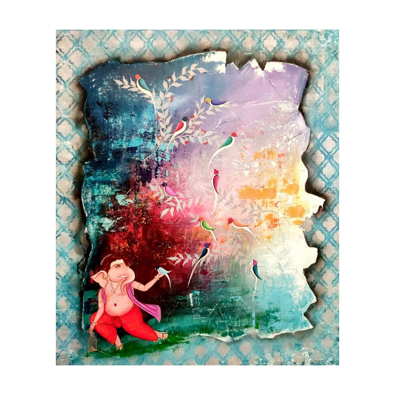 «Freedom From The Cage» - Ganesha | Technique mixte sur toile | Par Mohit Bhardwaj