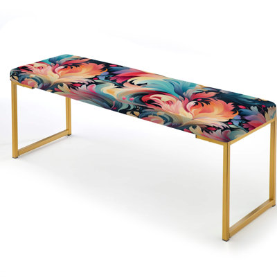 Colorful Enchanted Ikat Whispers Swirl - Floral Upholstered Gold Bench