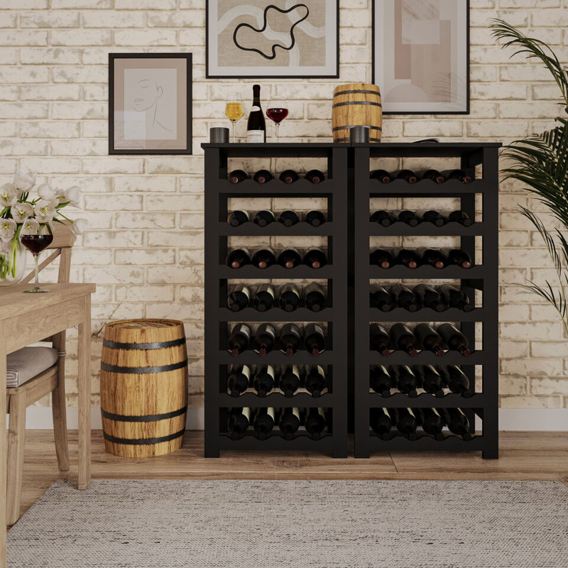 Abderahmane Solid Wood Freestanding Wine Bottle Rack, Black