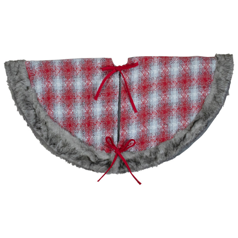 Jupe d'arbre de Noël à motif écossais rouge et blanc 48 "avec flocon de neige
