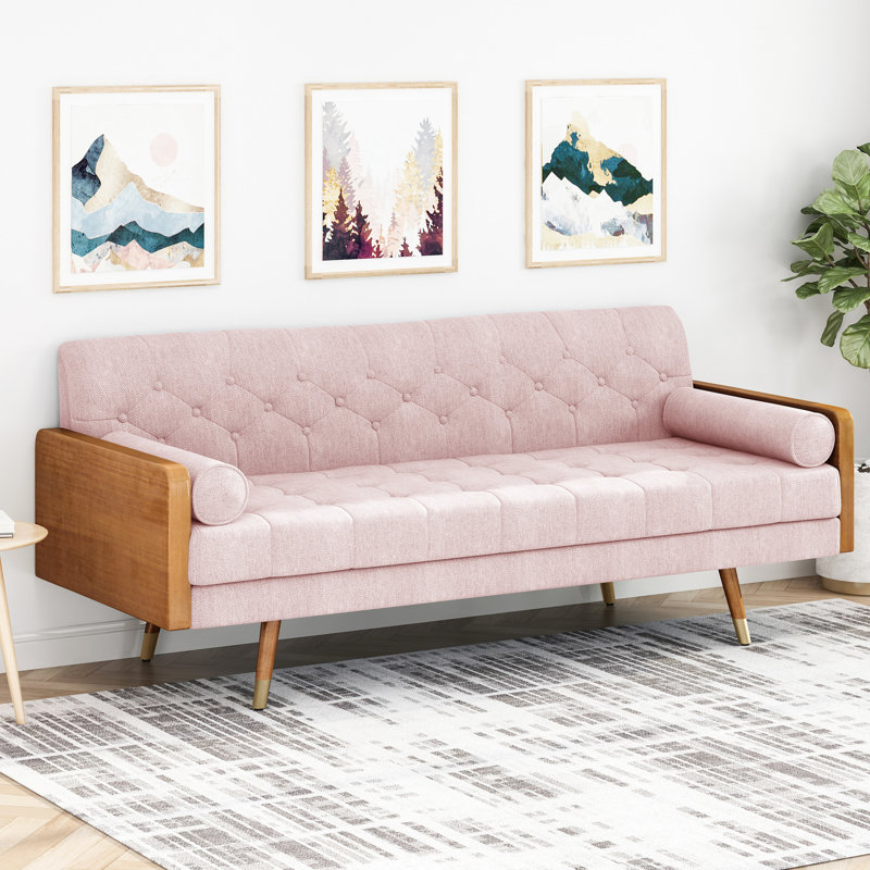 Revêtement Mid-Century moderne avec tissu rosé - l 72,59 po x P 30,5 po, H 32,05 po, ajoutant du cuir élégant, luxueux et classique
