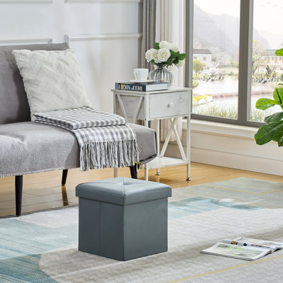Mycha 30cm Wide Faux Leather Tufted Square Solid Colour Ottoman with Storage