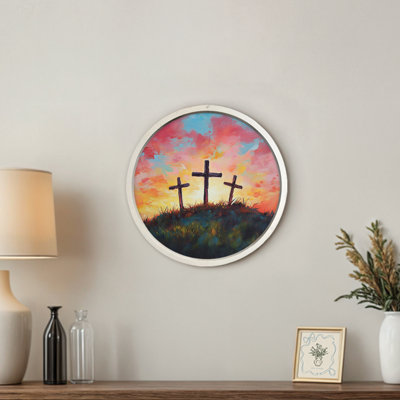 Cross Trio Round Framed Print