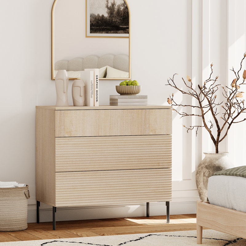 Union Rustic Reeded Baby Dresser With 3 Drawers, Wooden Kids Dressers With Wide Chest Of Drawers, Modern Small Dressers For Bedroom, Nursery, Hallway