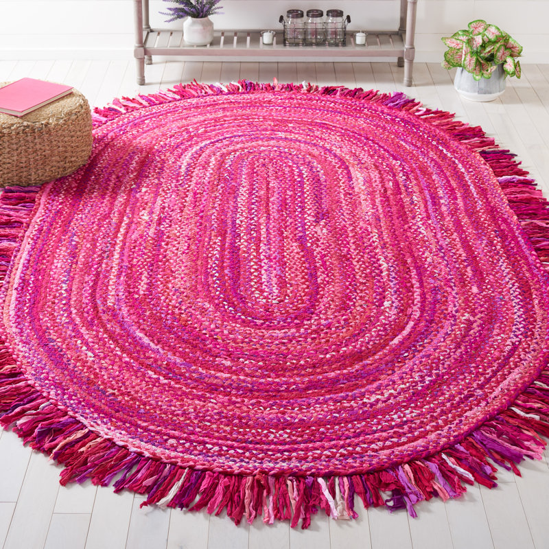 Tapis en coton tressé à la main de couleur unie, Ovale 5 pi x 8 pi