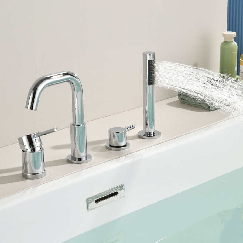 Robinet de baignoire mural en laiton avec douche à main, Chrome