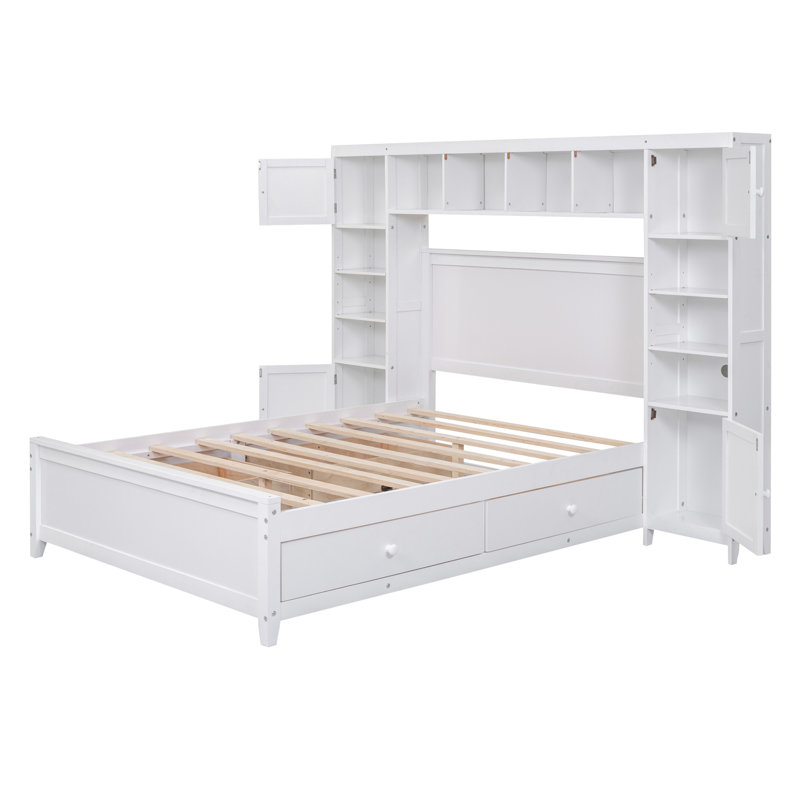 Lit plateforme avec rangement Arnitha, Grand lit, Blanc, 4 Drawers