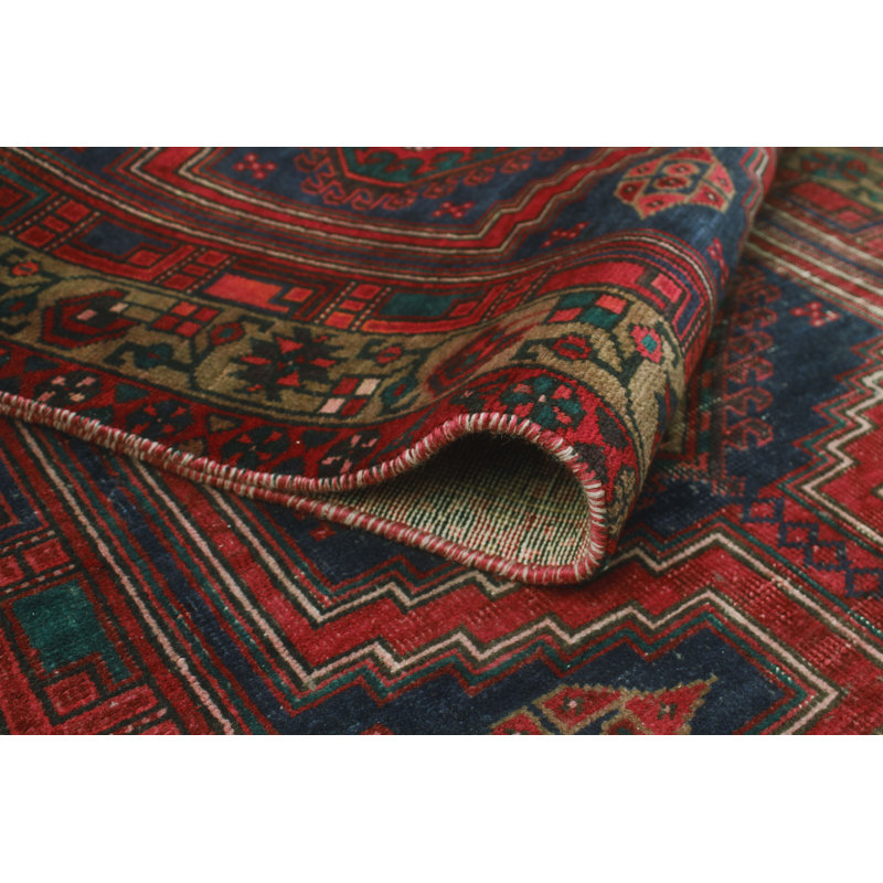One-of-a-Kind 3'6" x 10'2" 1980s Runner Wool Area Rug in Green and Navy