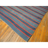 Antique Huge Oversized Striped Blue Color Indian Dhurrie Carpet