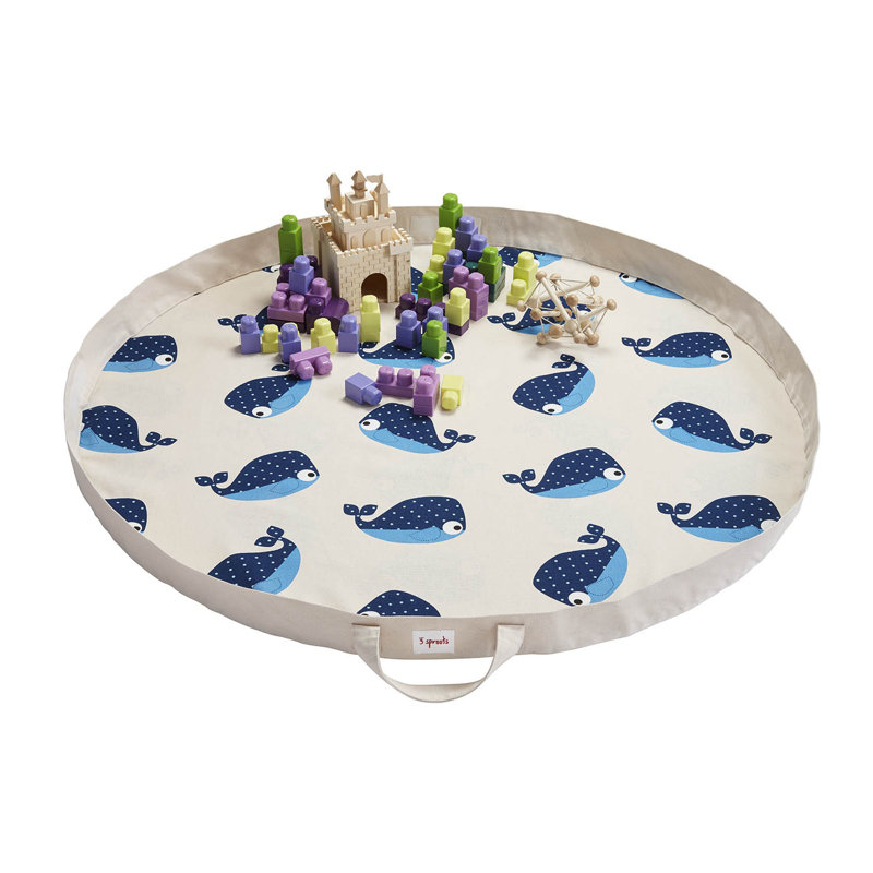 Blue Whale Cotton Convertible Toy Storage Bag and Play Mat