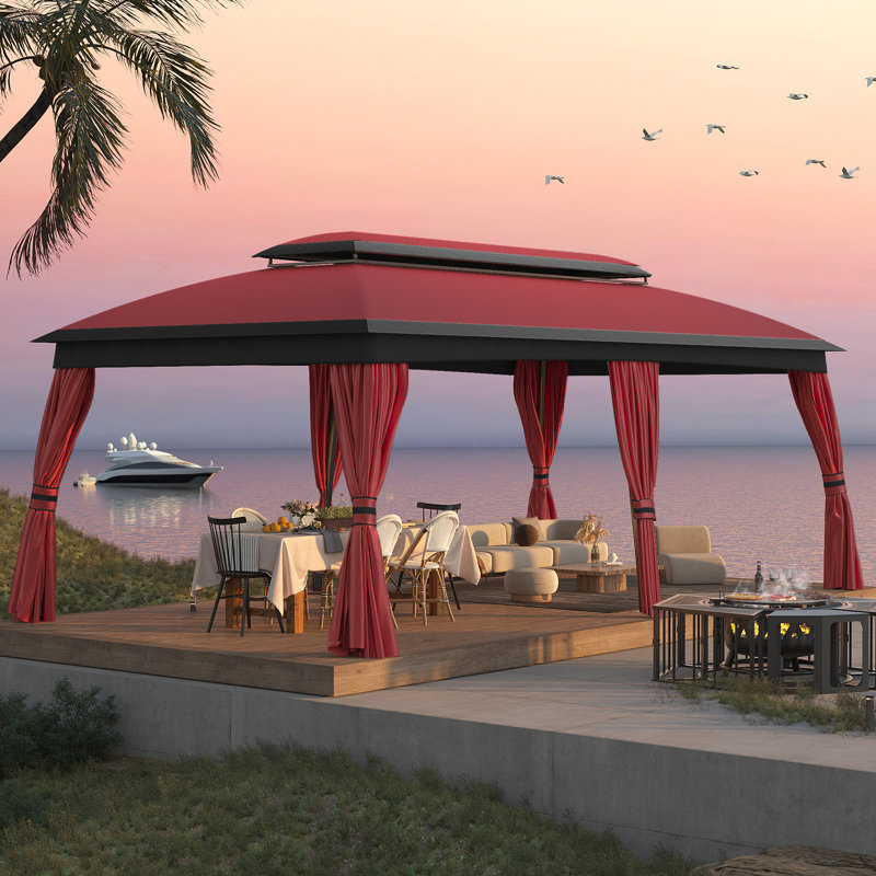 20 Ft. W X 10 Ft. D Metal Patio Gazebo, Red