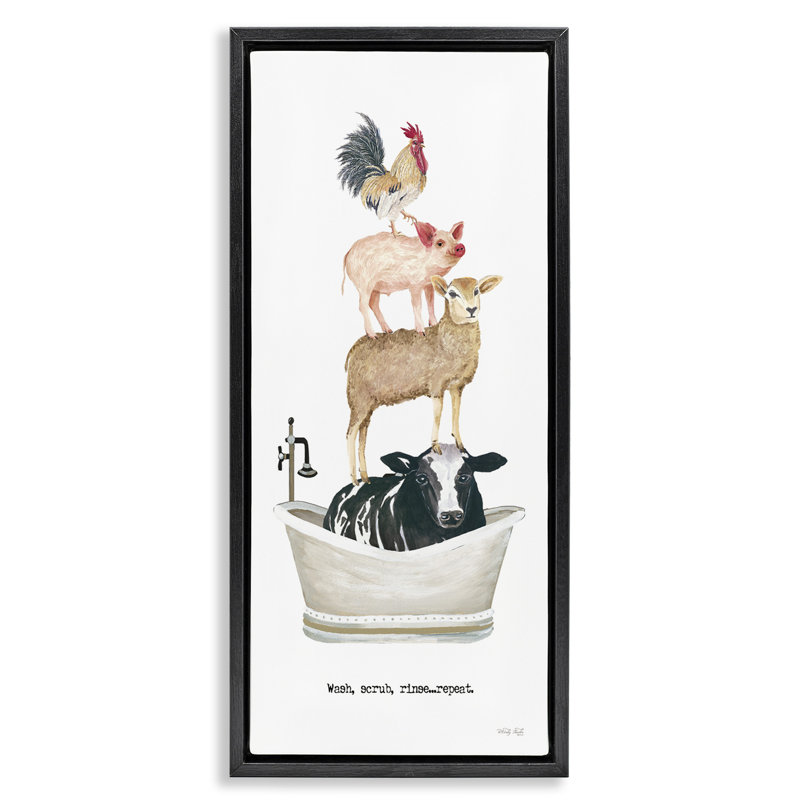 Laver, laver, rincer les animaux, Cadre flottant noir de jais, H 25 po x l 11 po