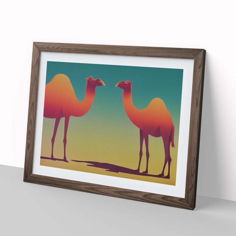 Two Camels - Framed Print, 34cm H x 46cm W x 2cm D, Walnut Framed