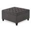 Grand repose-pieds carré avec rangement et pieds en bois, table basse capitonnée avec garniture cloutée pour espace de vie, gris foncé-125537949