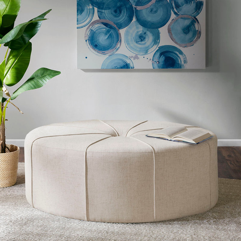 48" Ottoman,Polyester Fabric Large Cocktail Ottoman Modern Style For Living Room, Cream