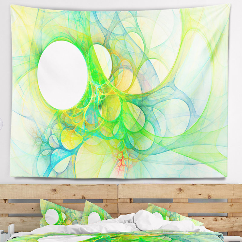 Ailes de ange abstraites en tapisserie vert, H 32 po x l 39 po