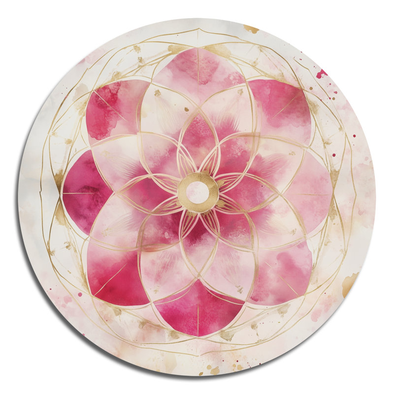 Mandala rose - Boho Glam Bloom - art mural rond en métal géométrique, L 36 po x H 36 po