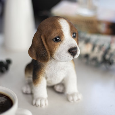 Brown Beagle Decorative Puppy Figurine for Home & Garden Décor, Handpainted Polyresin Dog Statue, Realistic Design | Gift for Dog Lovers | Weather-Resistant Indoor/Outdoor Decor