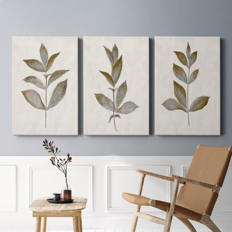 Bronze Leaf I - ensemble de 3 reproductions sur toiles tendues, H 36 po x l 72 po x P 1 po