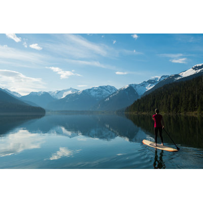 Woman Paddling on a Stunning Mountain Lake 1 Piece Wrapped Canvas Wall Art