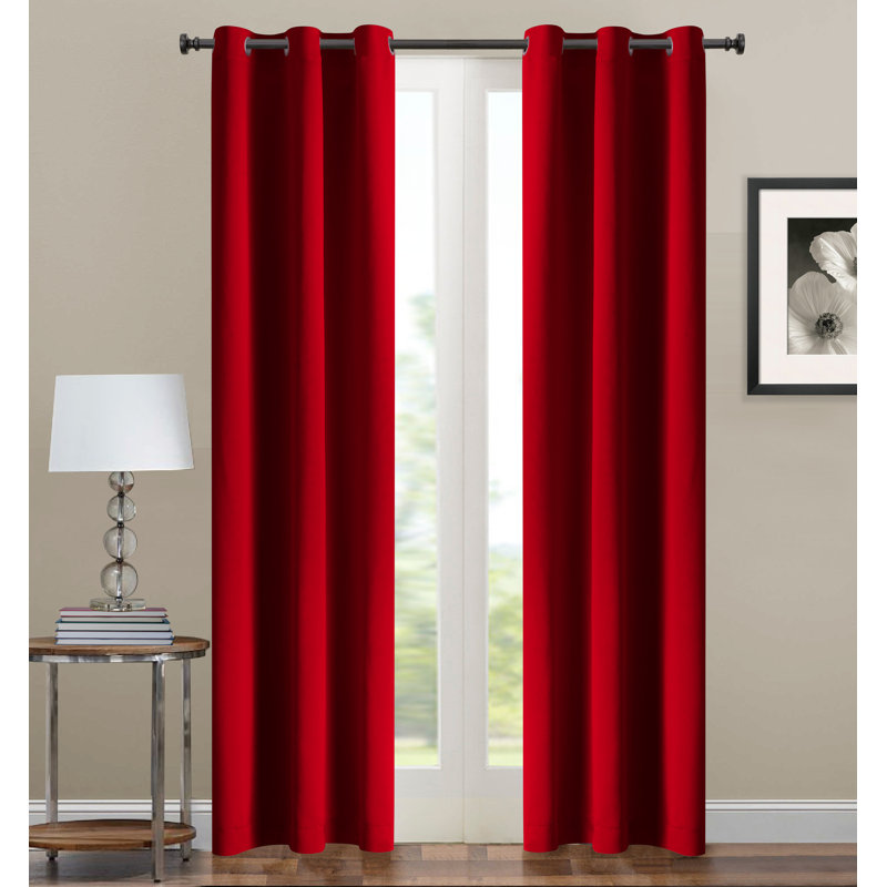  Panneau de rideau simple 1 pièce uni avec œillets, L 38 po x L 95 po, Rouge