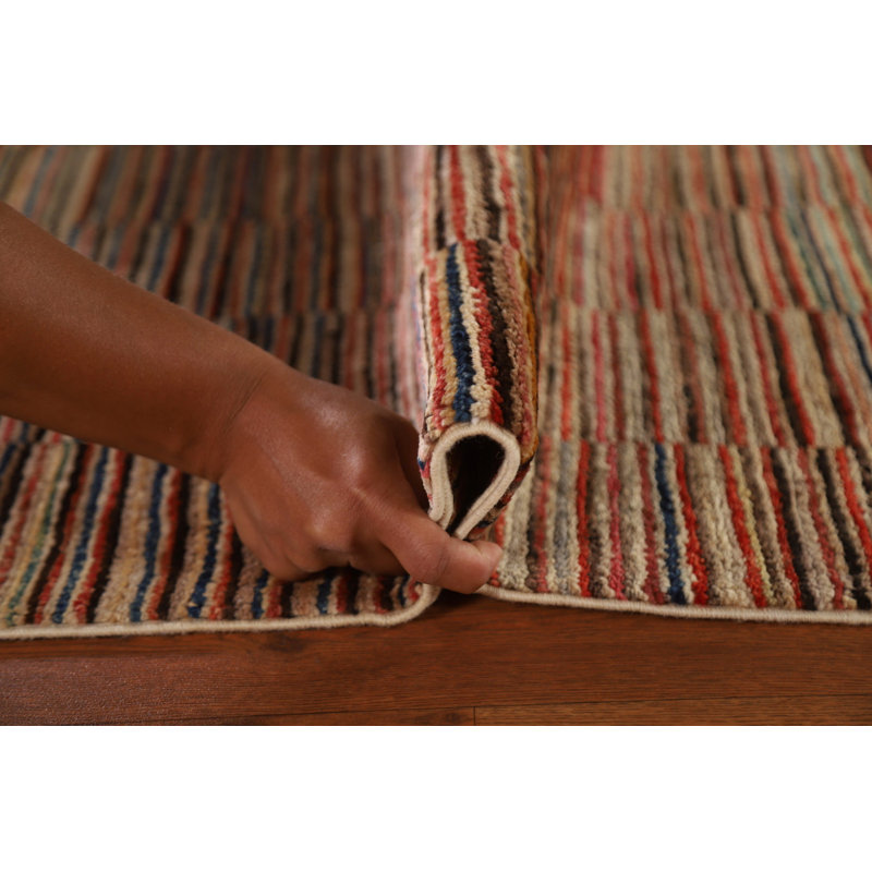 Tapis rectangulaire en laine noué à la main de conception unique 6 pi 7 po x 9 pi 7 po nouvel âge brun / rouge / beige