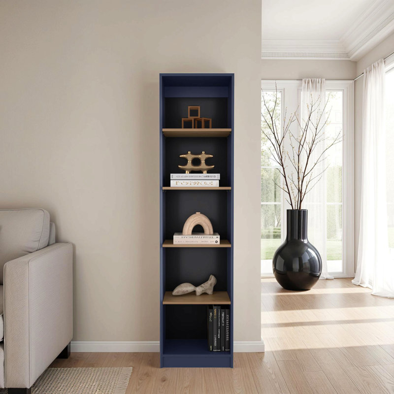 Bibliothèque H 71,1 po, 5 tablettes, bleu Alby / chêne naturel - Bureau à domicile