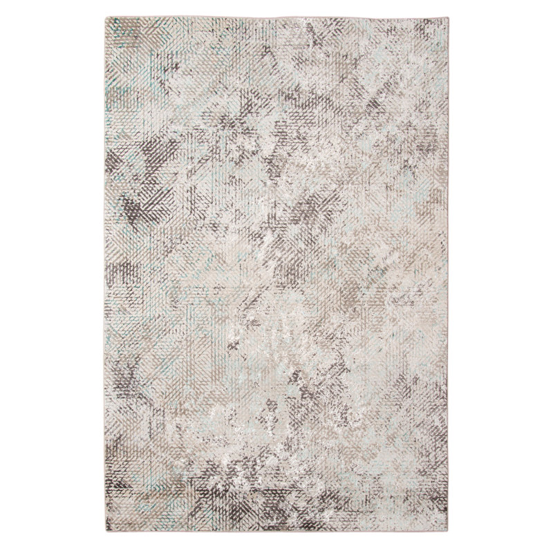 Bonwick Transitional Abstract Premium Polyester High-Low Performance Aqua/Gray Area Rug, Rectangle 3'11' x 5'7"