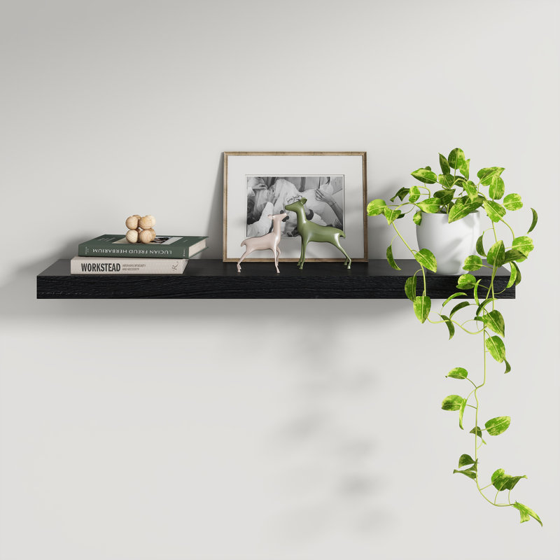 Avnish Solid Wood Floating Shelf, Black, 1.6" H x 36" W x 8.1" D